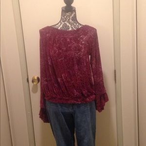 Free People Velour Burgundy Top